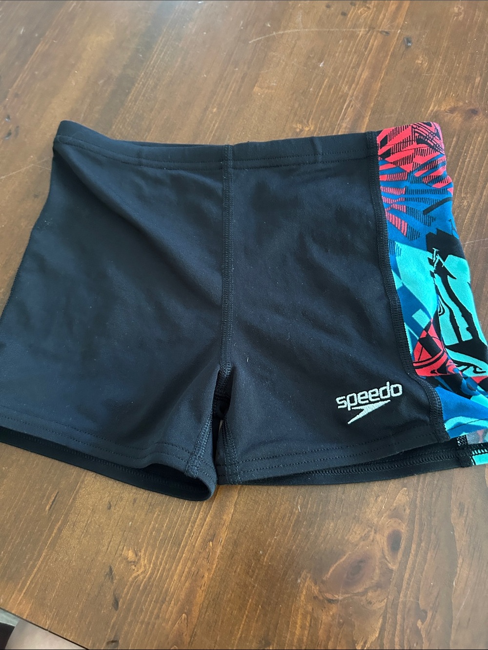 Speedo Black Boys' Swim Trunks with Blue & Red Side Panel